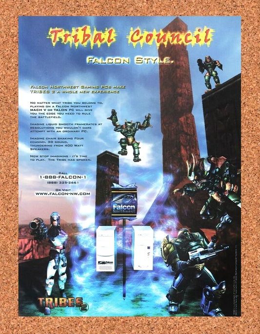 Tribes 2 PC Original 2001 Ad Authentic Falcon Northwest Video Game Promo