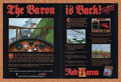 Red Baron PC Original 1997 Print Ad Authentic Sierra WWI Video Game Art Promo