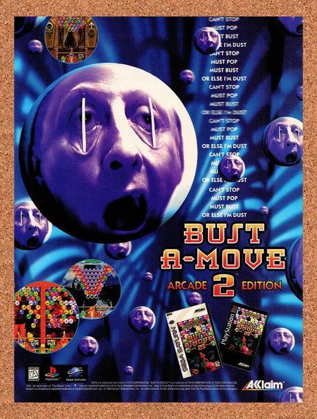 1996 Bust-A-Move 2 Arcade Edition Saturn Original Ad / Retro Wall Art v1