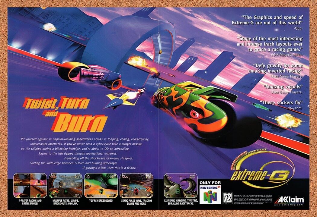 1998 Extreme-G N64 Original Advertisement / Retro Wall Art v1