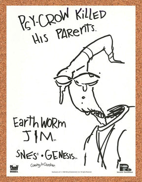 Earthworm Jim Genesis Original 1994 Ad Authentic Sega Video Game Promo Wall Art