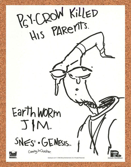 Earthworm Jim Genesis Original 1994 Ad Authentic Sega Video Game Promo Wall Art