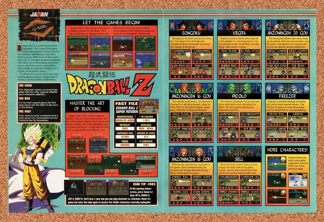 1992 Dragonball Z Super Butoden SNES Japan Original Ad / Retro Wall Art v1