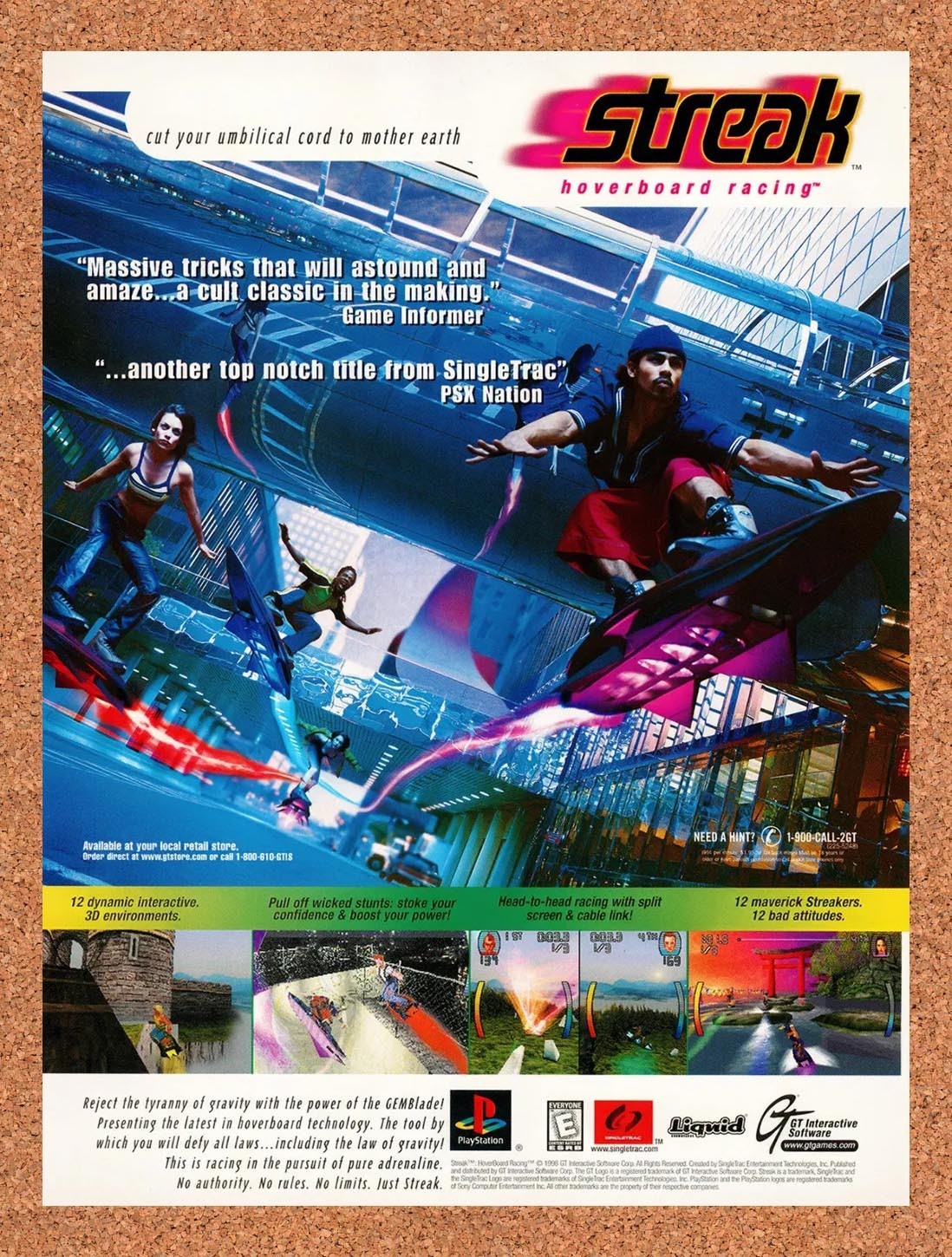 1999 Streak Hover Racing PS1 Original Advertisement / Retro Promo v1