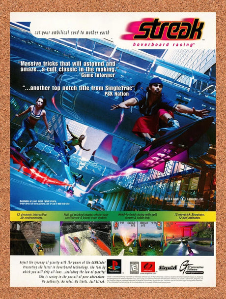 1999 Streak Hover Racing PS1 Original Advertisement / Retro Promo v1