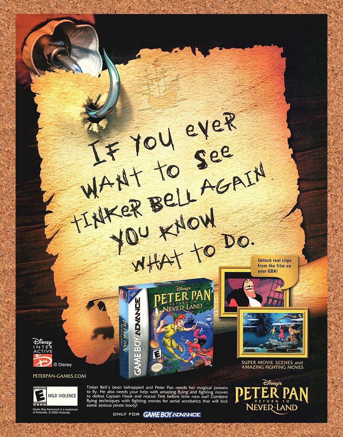 Peter Pan Return To Neverland GBA Original 2002 Ad Authentic Video Game Promo