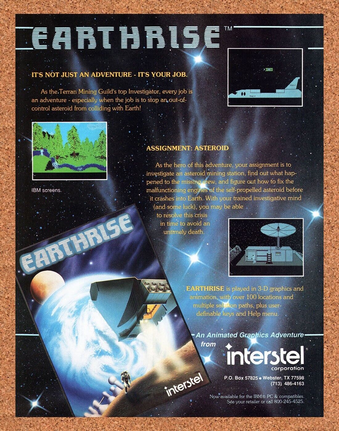 Earthrise IBM Original 1990 Vintage Ad - Video Game Promo