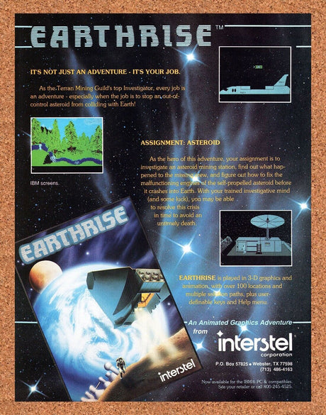 Earthrise IBM Original 1991 Vintage Ad - Video Game Promo