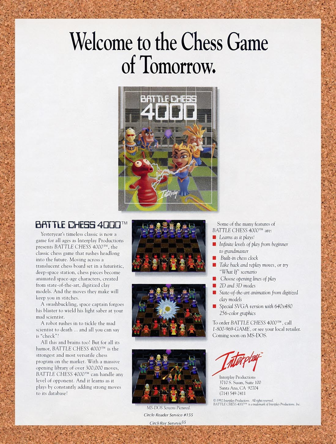 1992 Battle Chess 4000 MS-DOS Original Advertisement / Retro Promo v1
