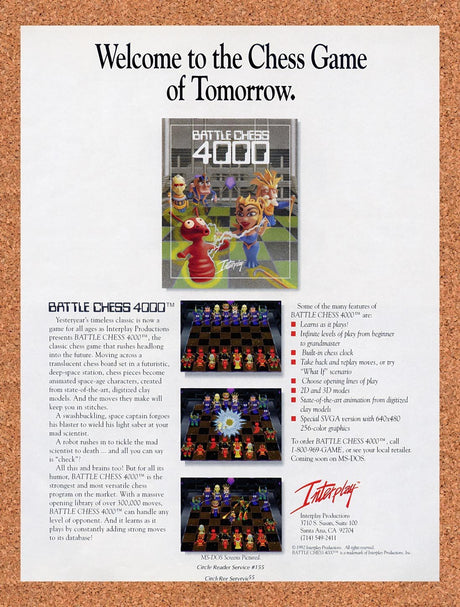 1992 Battle Chess 4000 MS-DOS Original Advertisement / Retro Promo v1