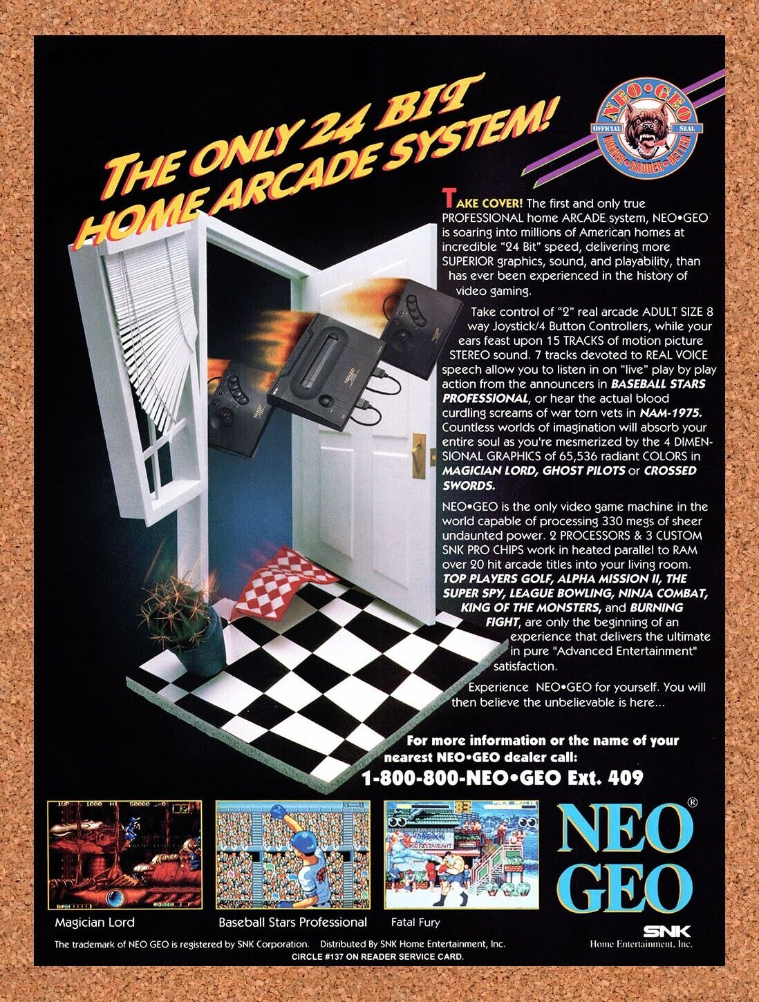 1992 Neo Geo Console Original Advertisement / Retro Wall Art v1
