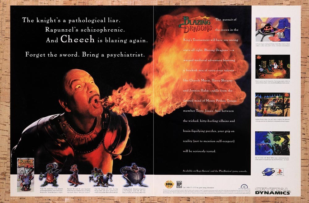 1996 Blazing Dragons Saturn Original Advertisement / Retro Wall Art v1