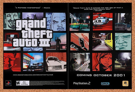 2002 Grand Theft Auto III PS2 Original Advertisement / Retro Wall Art v12