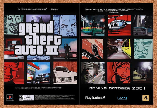2001 Grand Theft Auto III PS2 Original Advertisement / Retro Wall Art v12