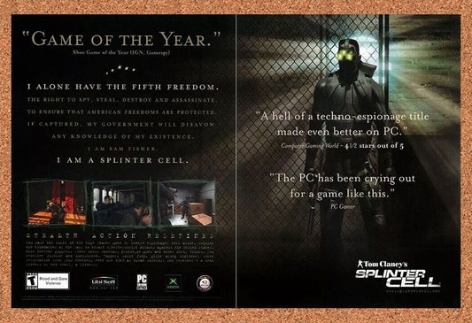 Splinter Cell Xbox GOTY Original 2004 Ad Authentic FPS Video Game Promo v1