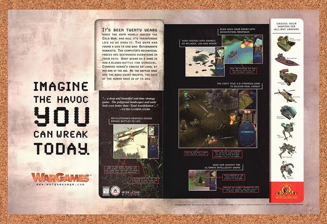 WarGames PC Original 1998 Print Ad Authentic Coleco Tactical Video Game Promo