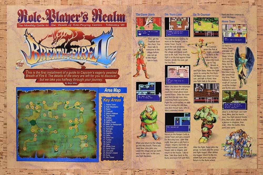 1995 Breath Of Fire II Key Areas Map Original Advertisement / Retro Wall Art v4