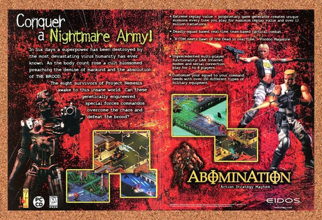 Abomination PC Original 1999 Ad Print Authentic Eidos Horror Video Game Promo v1