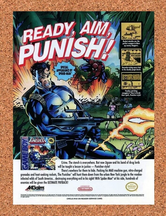 The Punisher Gameboy Original 1991 Ad Authentic Nintendo Video Game Promo