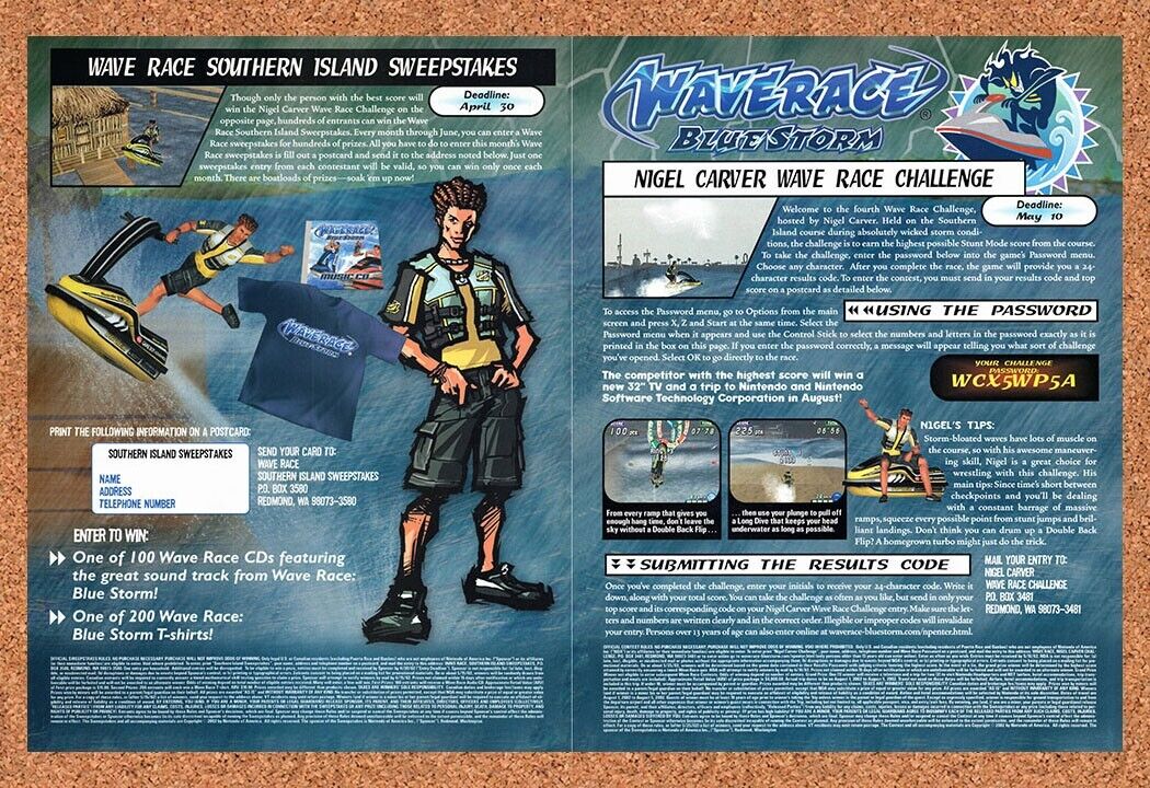 Wave Race Blue Storm GameCube Original 2003 Vintage Ad - Sweepstakes Promo