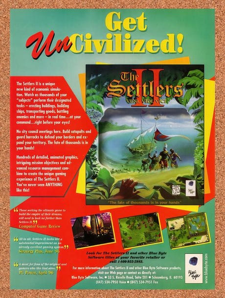 1996 Settlers II Veni Vidi Vici PC Original Advertisement / Retro Wall Art v1