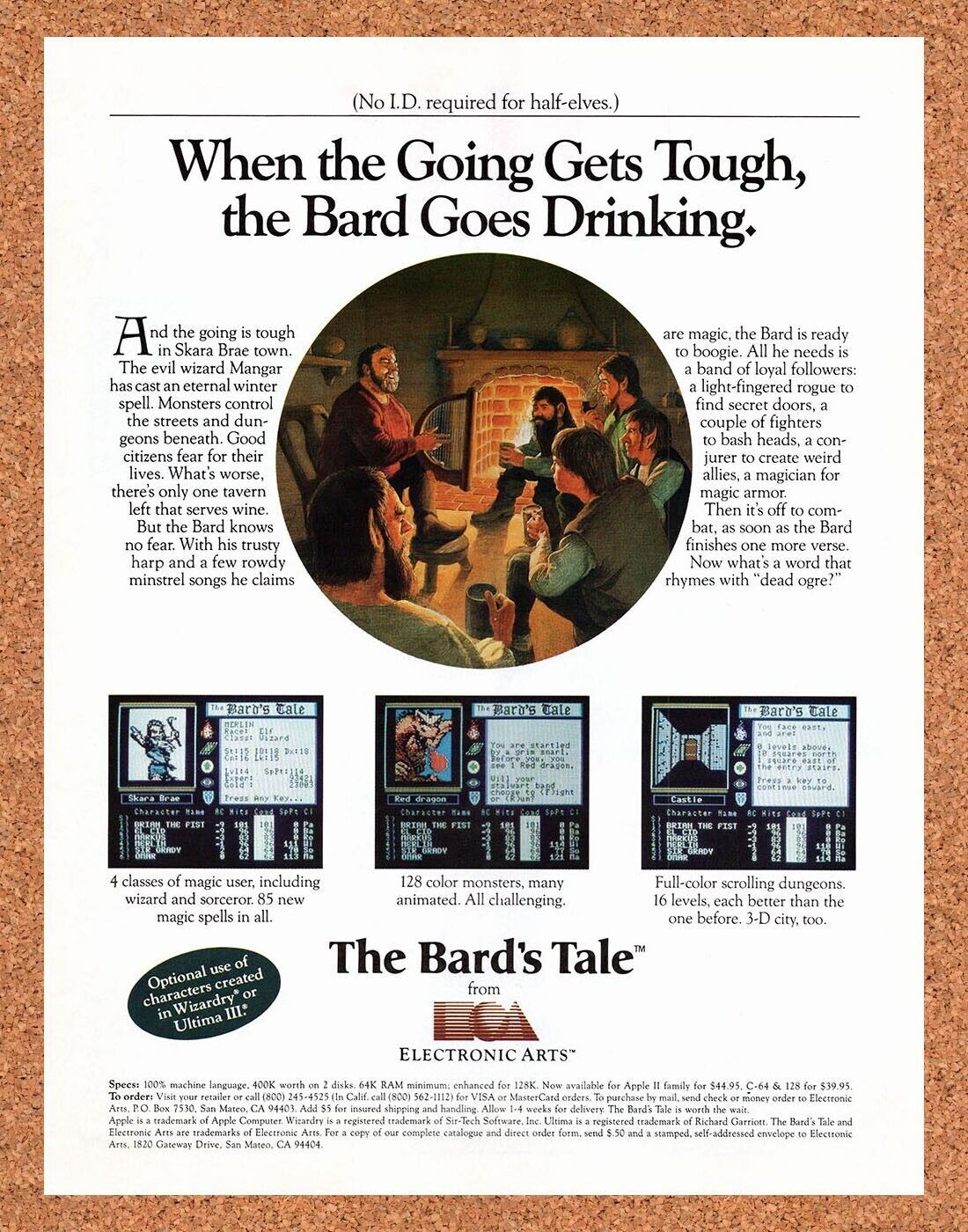 Bard's Tale Commodore-64 Original 1985 Vintage Ad - Video Game Promo