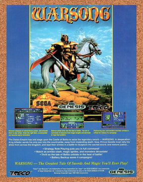 1991 Warsong  Genesis Original Advertisement / Retro Wall Art v1