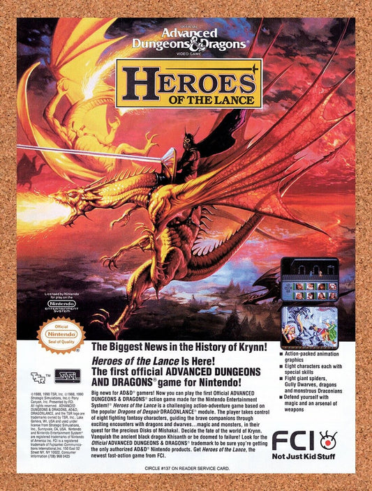 1990 Advanced Dungeons & Dragons Of The Lance NES Original Ad / Retro Wall Ad v2