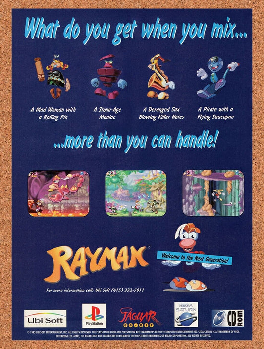 1994 Rayman Jaguar Original Advertisement / Retro Wall Art v2