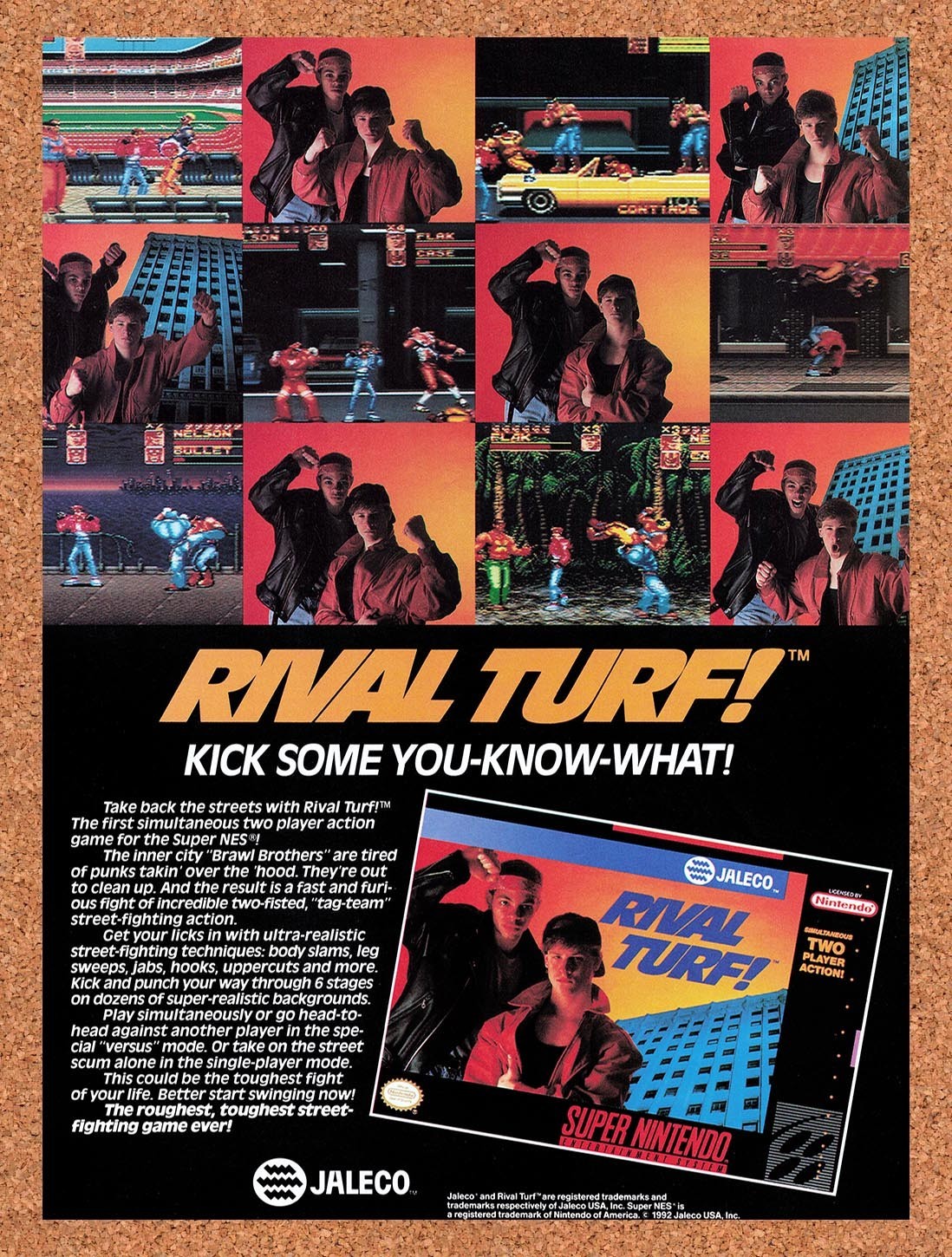 1992 Rival Turf SNES Original Advertisement / Retro Promo v1