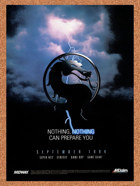 1993 Mortal Kombat II SNES Original Advertisement / Retro Wall Art v8