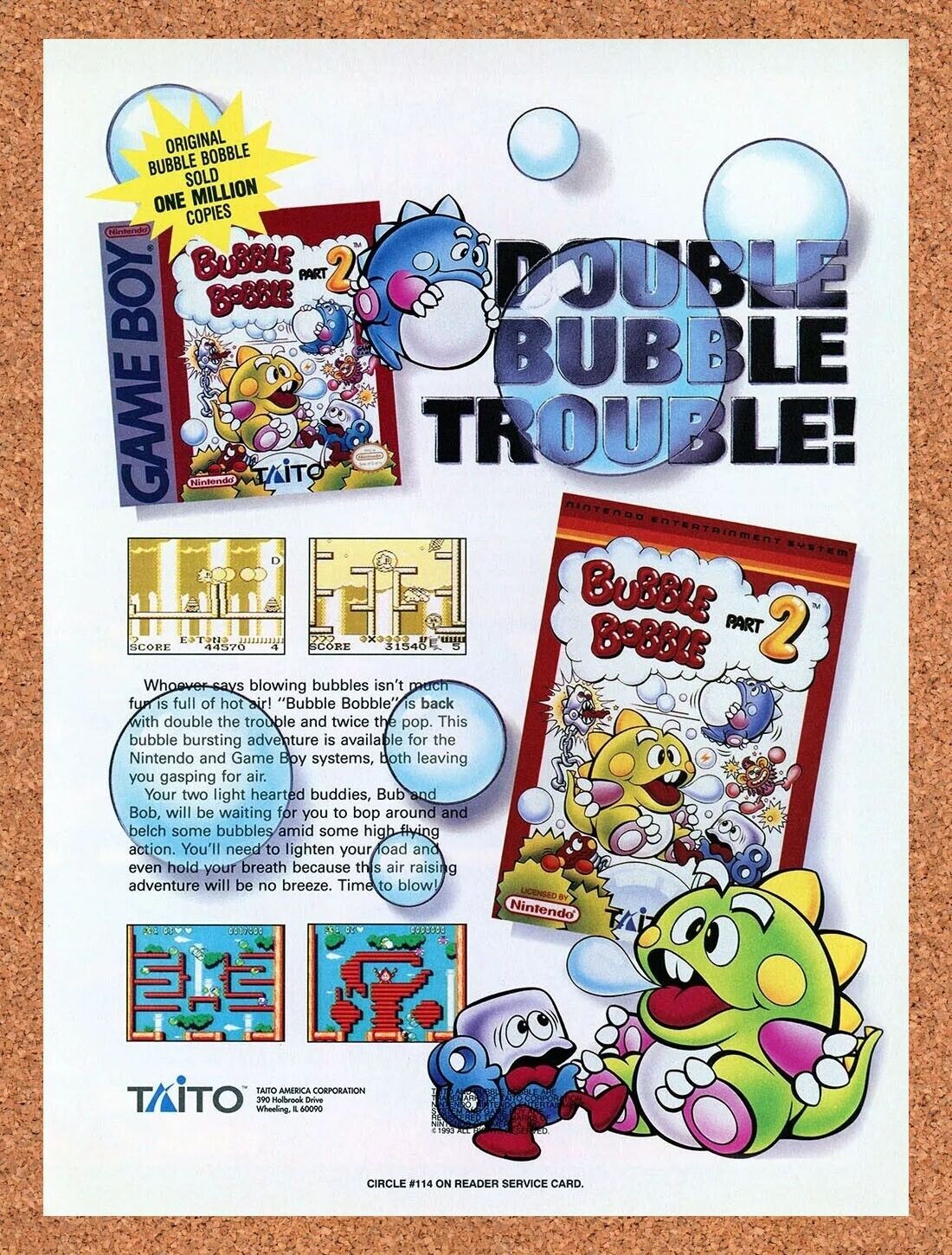 Bubble Bobble 2 NES Original 1991 Ad Authentic Nintendo Video Game Promo