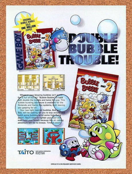 Bubble Bobble 2 NES Original 1991 Ad Authentic Nintendo Video Game Promo