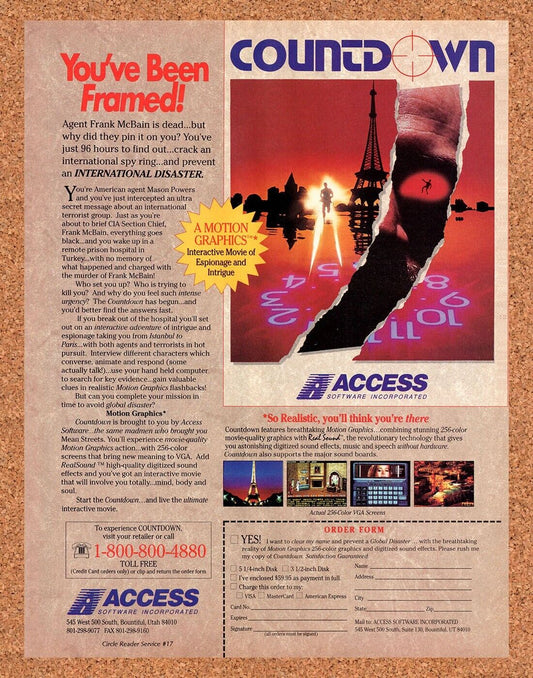 Countdown PC Original 1990 Vintage Ad - Video Game Promo