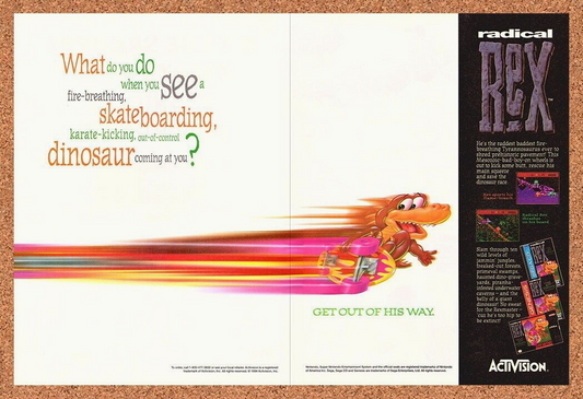 Radical Rex Sega CD Original 1993 Print Ad Authentic Retro Video Game Art Promo