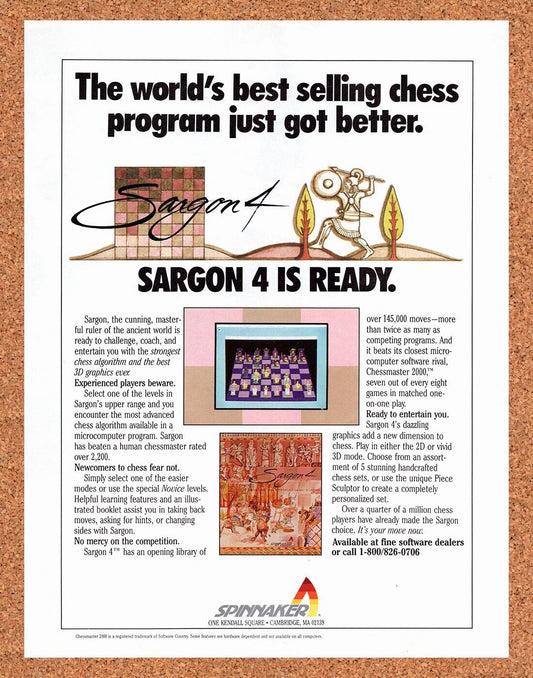 Sargon 4 Chessmaster PC Original 1989 Vintage Ad - Video Game Promo