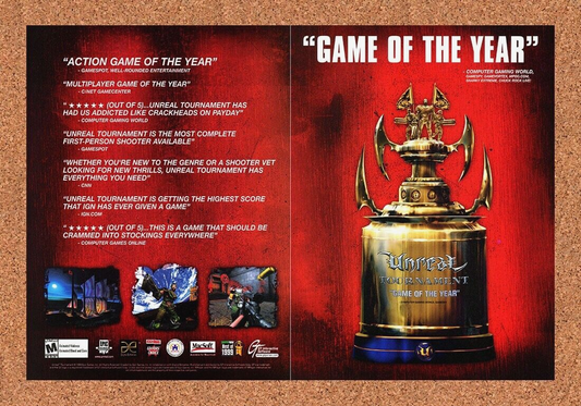 Unreal Tournament PC Original 2001 Ad Authentic GOTY Online FPS Video Game Promo