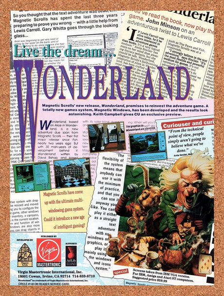 1991 Wonderland  Amiga Original Advertisement / Retro Wall Art v2