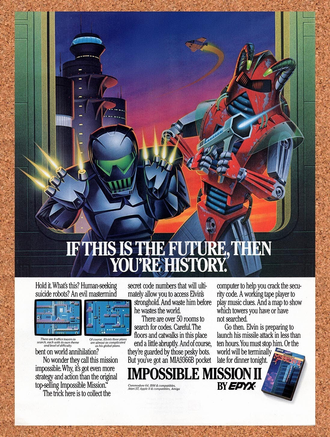 1989 Impossible Mission II Apple II Original Advertisement / Retro Wall Art v1