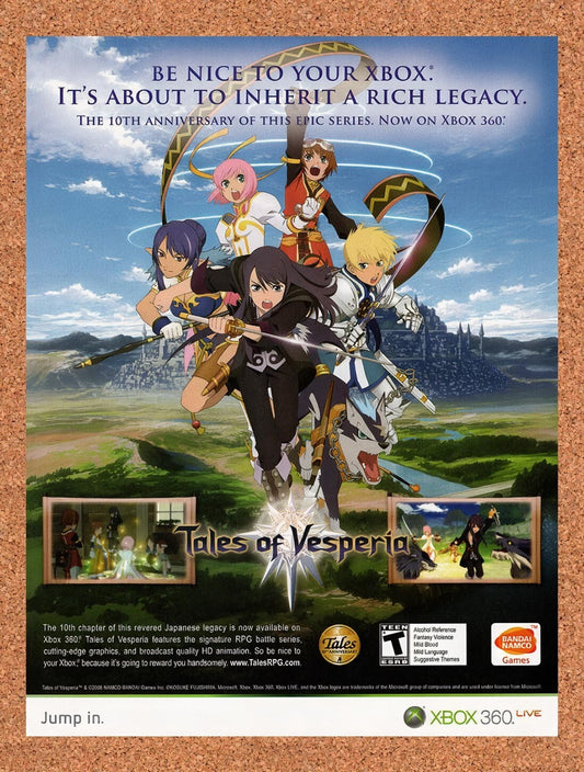 2007 Tales Of Vesperia Xbox 360 Original Advertisement / Retro Wall Art v1