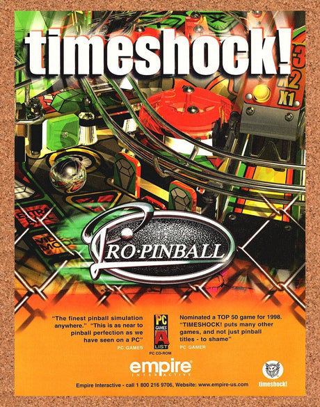 TimeShock Pro Pinball PC Original 1999 Print Ad Authentic Video Game Art Promo