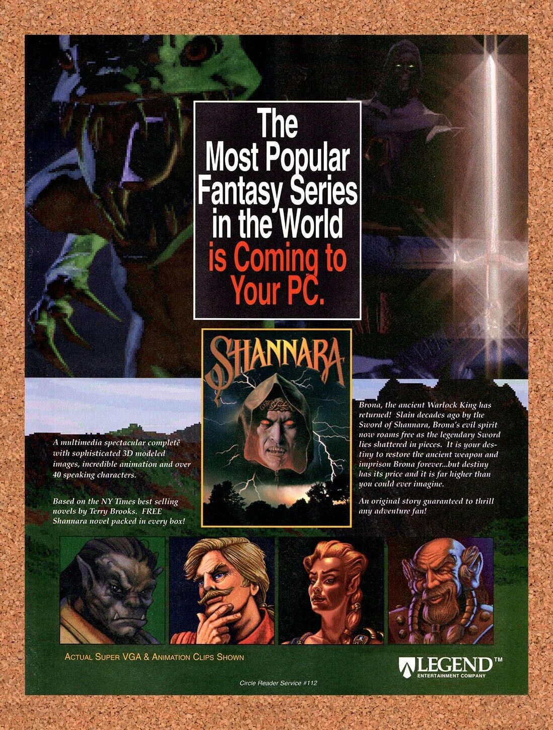 Shannara PC Original 1995 Vintage Ad - Fantasy Video Game Promo
