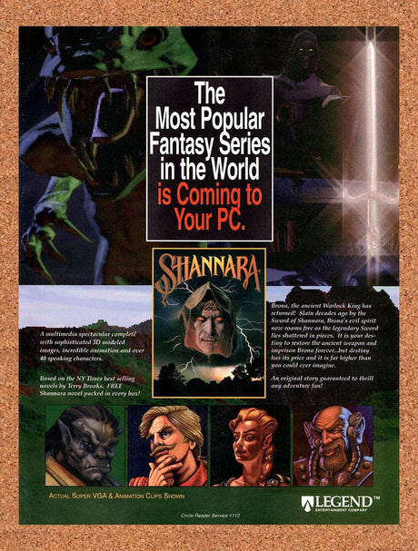 Shannara PC Original 1995 Vintage Ad - Fantasy Video Game Promo