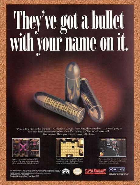1993 Untouchables SNES Original Advertisement / Retro Wall Art v1
