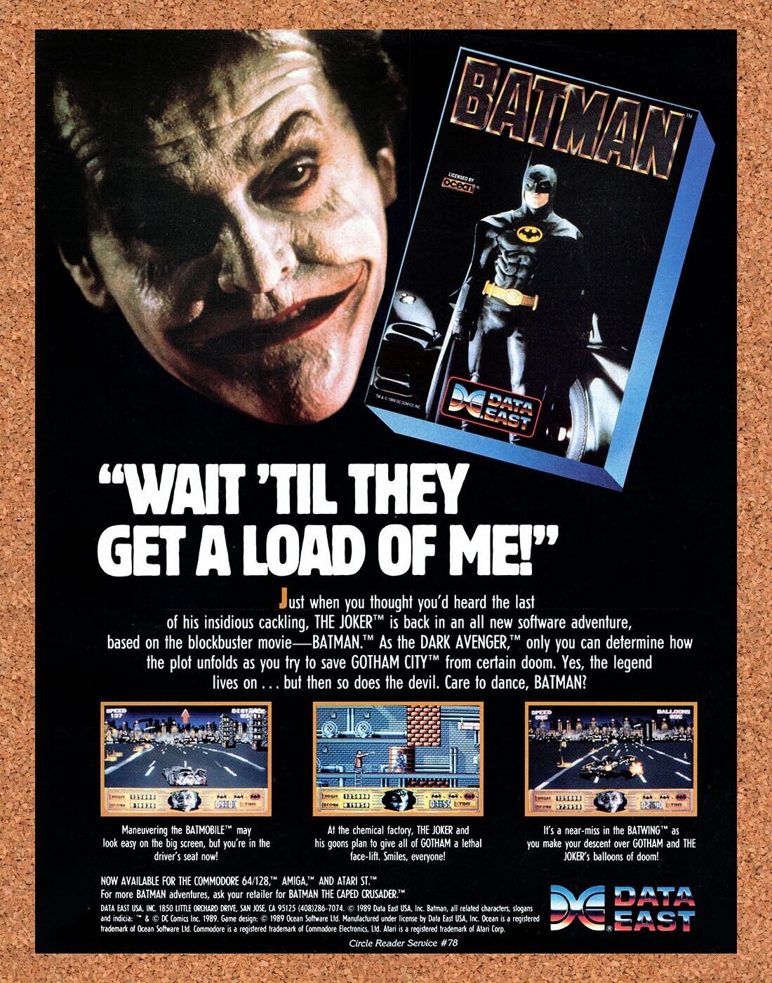 Batman Commodore-64 Original 1990 Vintage Ad - Video Game Promo