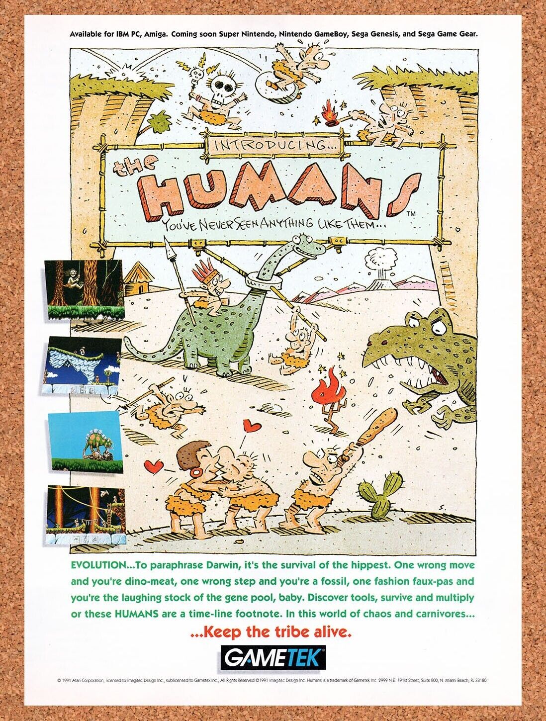 1992 The Humans Genesis Original Advertisement / Retro Wall Art v1