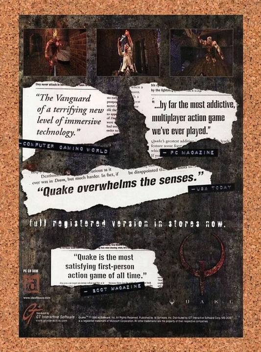 Quake 1 PC Original 1997 Ad Authentic Windows id Horror FPS Video Game Promo v1