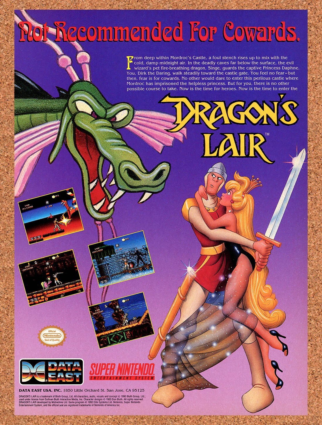 1992 Dragons Lair SNES Original Advertisement / Retro Video Game Promo v3