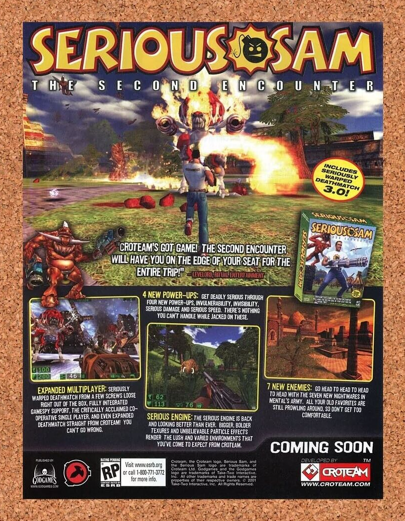 Serious Sam The Second Encounter PC Original 2003 Ad Authentic Video Game Promo