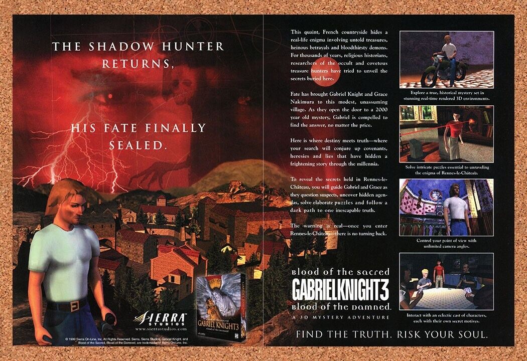 Gabriel Knight 3 Blood Of Damned Original 1999 Ad Authentic Video Game Promo v1